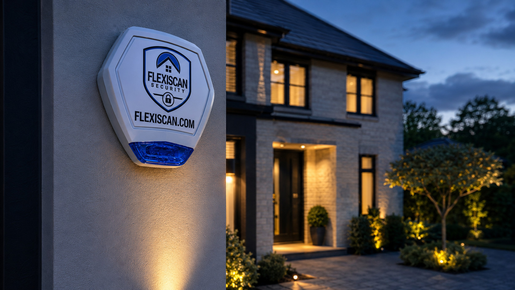 A FlexiScan sounder on the front elevation of a house at dusk